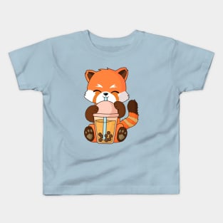 Cute Kawaii Red Panda Boba Tea Bubble Tea Anime Kids T-Shirt